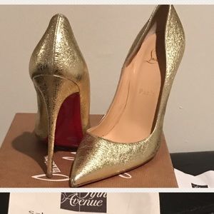 Louboutin: So Kate 120 Nappa Pepite Sz 38 "Gold@