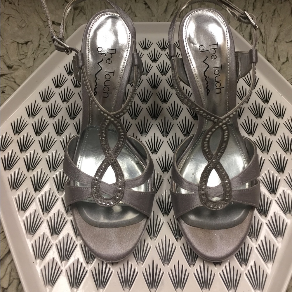 Silver sparkles heels open toe (Prom or Wedding)