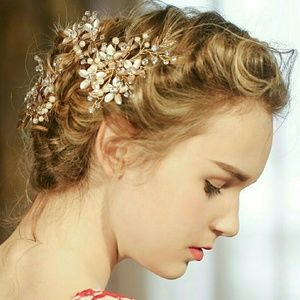 Rose gold Bridal floral hair clip