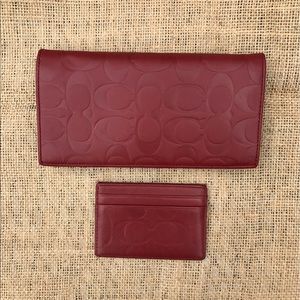 Coach Classic Red Leather Wallet + Card Case