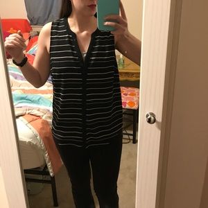 Women's SZ MD Black &White Striped Button-Up Tank