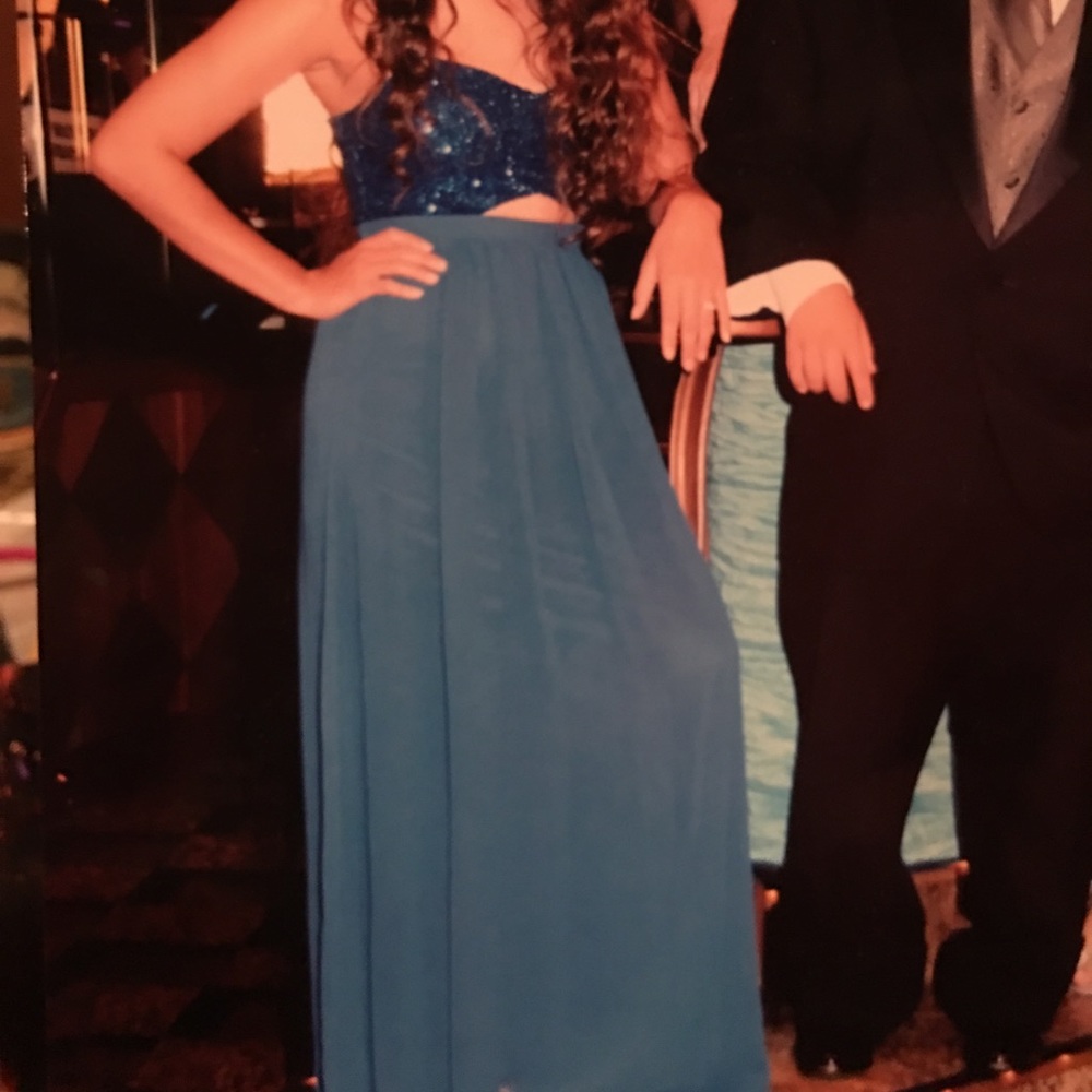 B. Darlin size 5/6 blue long dress. Worn once!