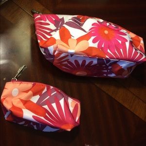 Clinique floral print cosmetic makeup bag/case set