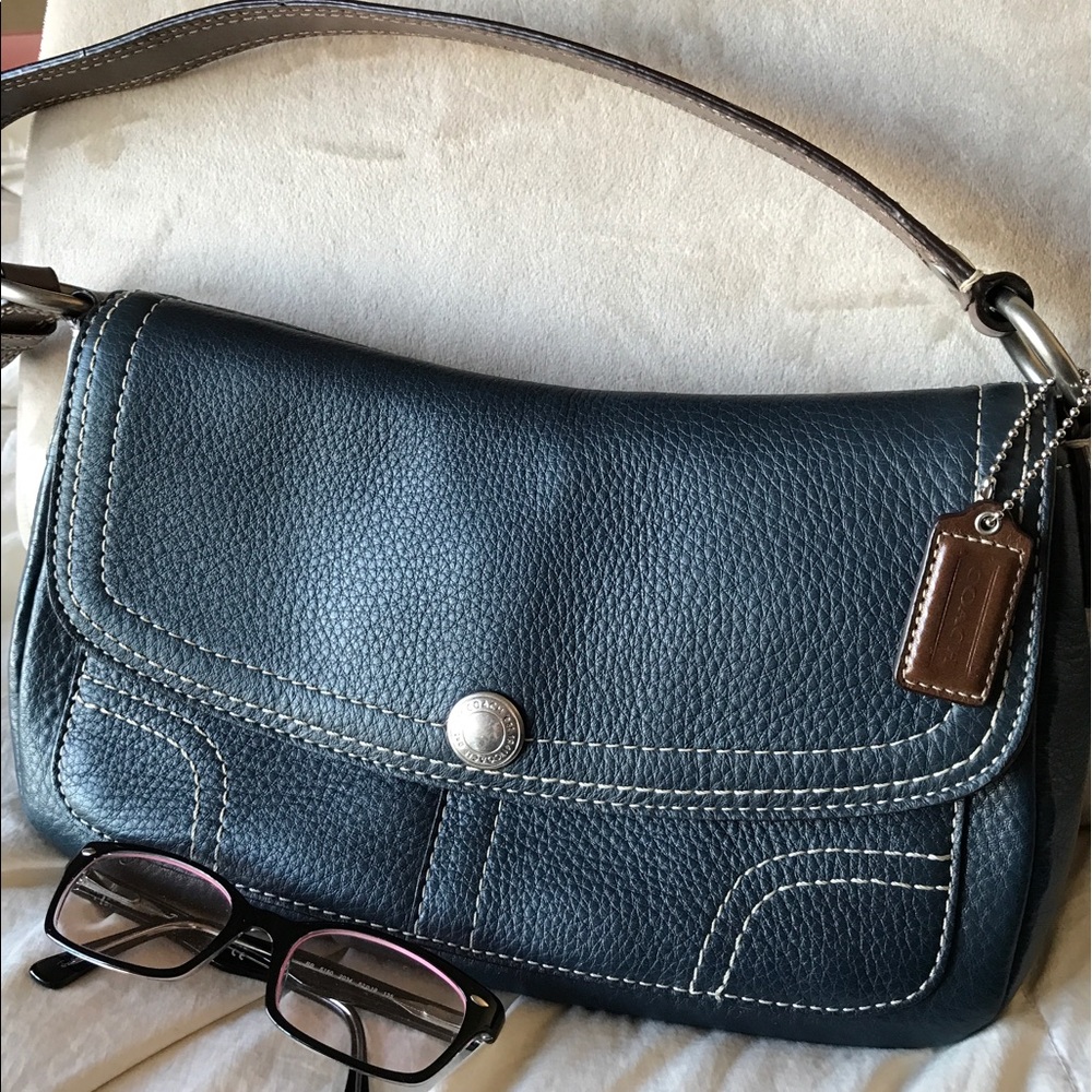Coach all leather purse in navy and brown.