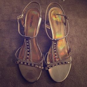 Gold rhinestone heels