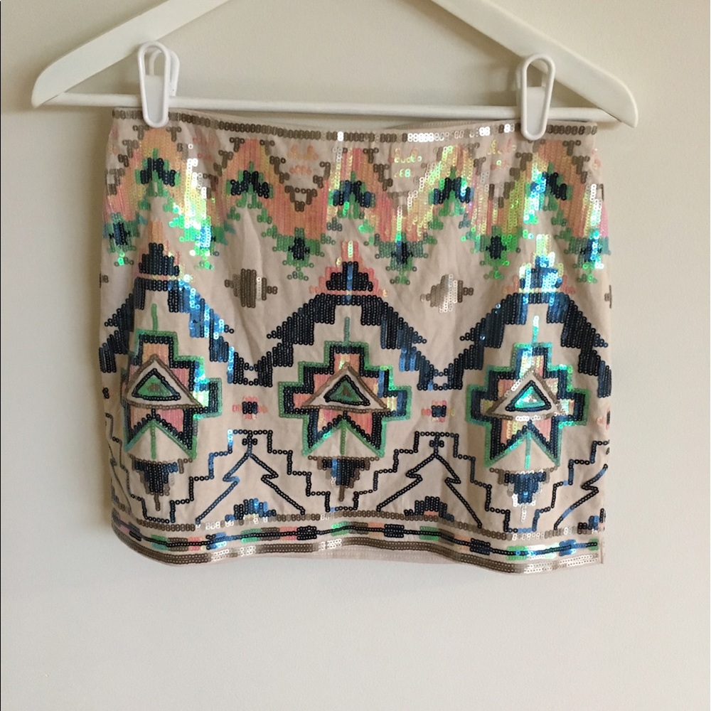 Express sequin and nude mini skirt