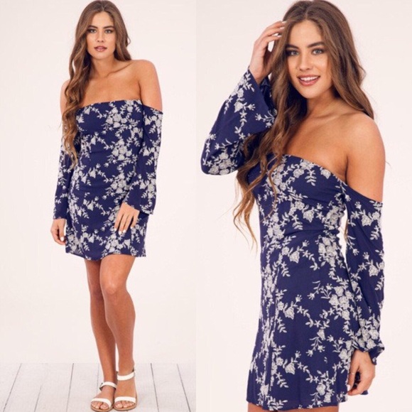 *CLEARANCE* New Off Shoulder navy floral dress - Picture 5 of 6
