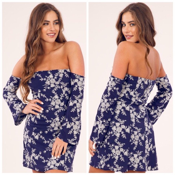 *CLEARANCE* New Off Shoulder navy floral dress - Picture 4 of 6