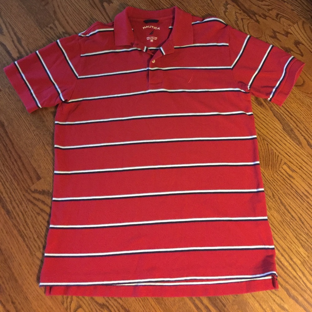 Men's Nautical red striped polo shirt size medium