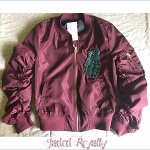 Embroidered Grenade Bomber Jacket - Burgundy
