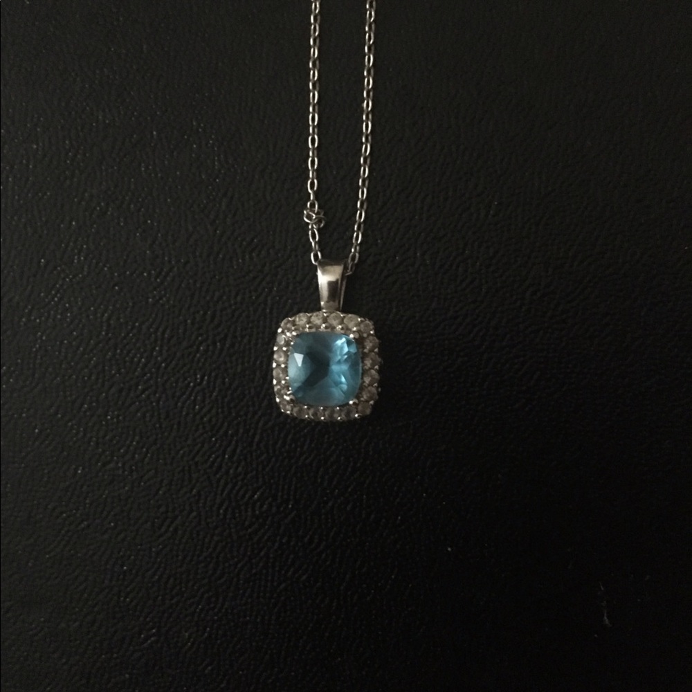 Blue Topaz Pendant Birthstone 10k white gold