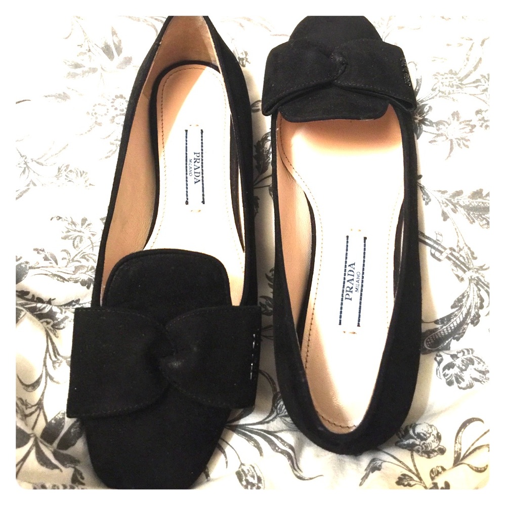 Prada loafers 34 1/2 black with bow