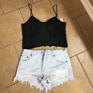 Black lace detail crop top