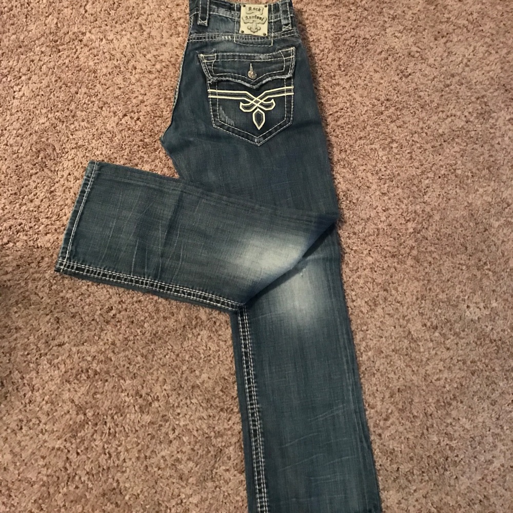 Men's express rock revival Derek straight jeans