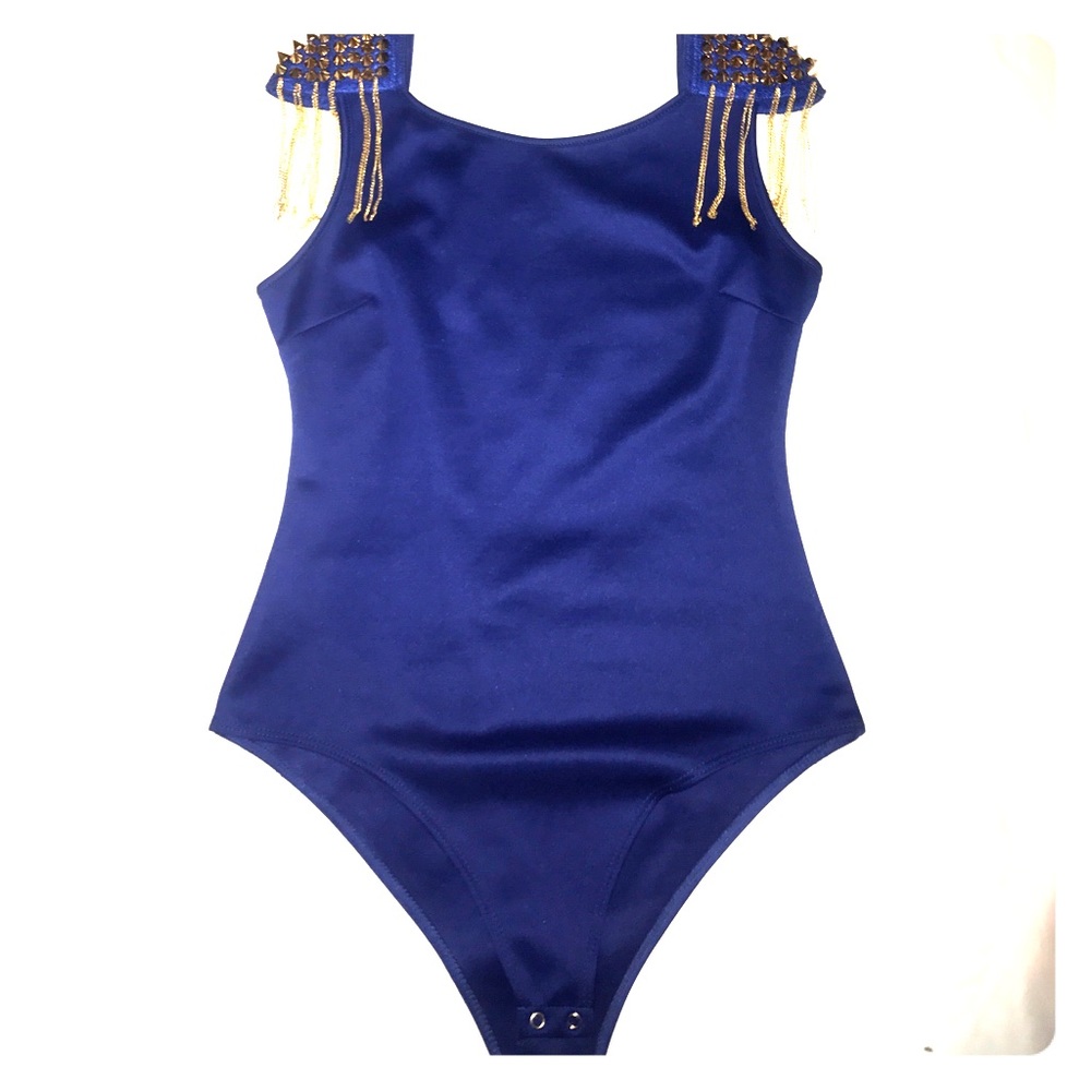 Gold Studded and Chains Blue Bodysuit.