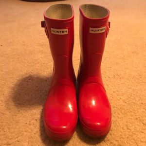 Hunter Original Gloss Short Boots, Red, Size 7M/8F