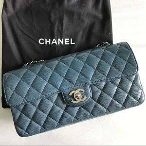 Chanel Caviar East West Flap in Blue w/ Silver HW