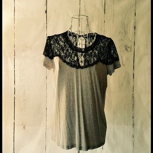 T shirt, gray, cotton and lace
