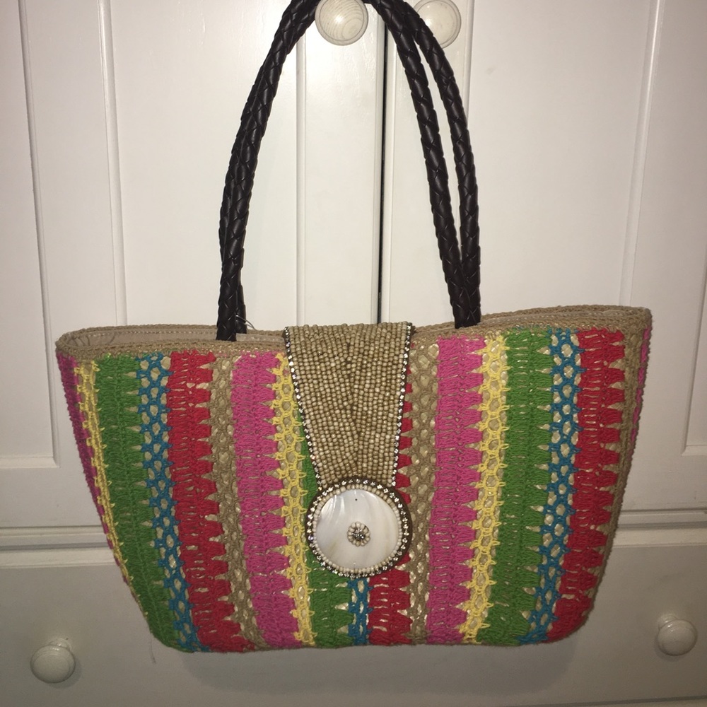 Rainbow purse with embroidered detail