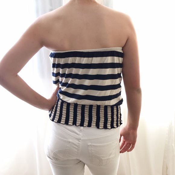 Striped Strapless Top with Elastic Smocked Waist - Picture 4 of 5