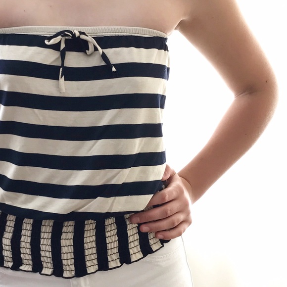 Striped Strapless Top with Elastic Smocked Waist - Picture 5 of 5