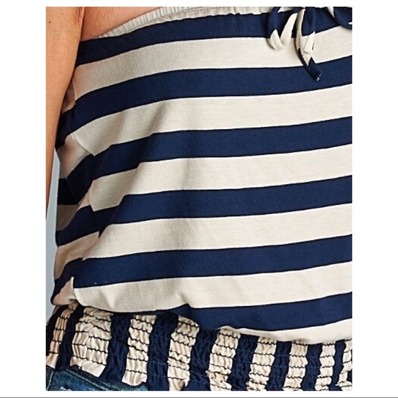 Striped Strapless Top with Elastic Smocked Waist - Picture 3 of 5
