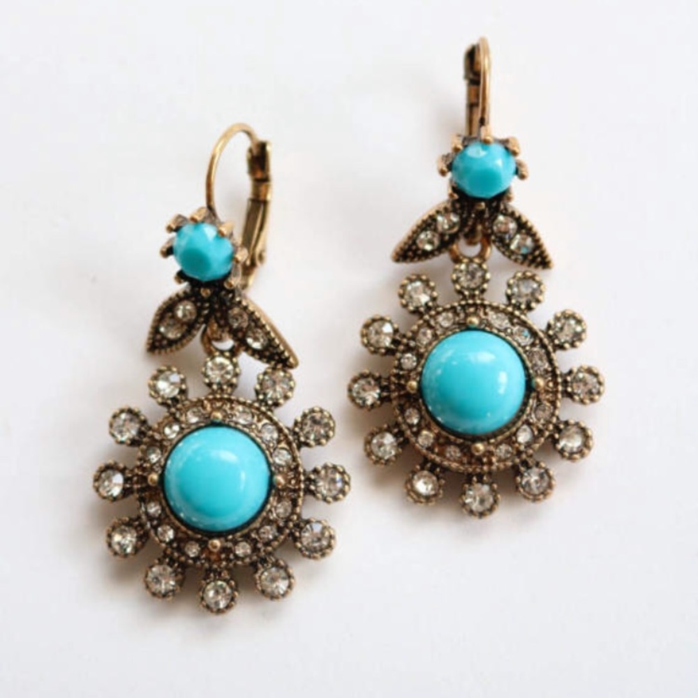 Antique Gold Turquoise Earrings.