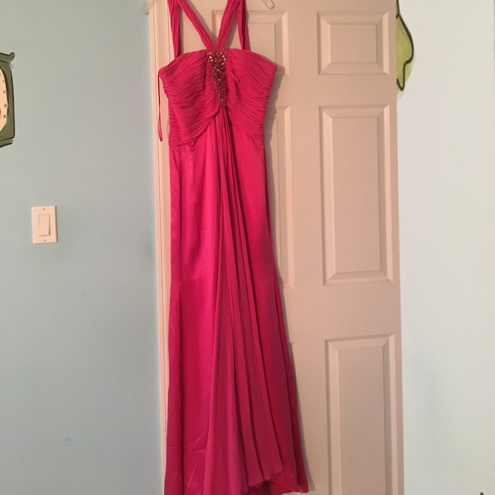 NWOT pink beaded designer prom dress gown
