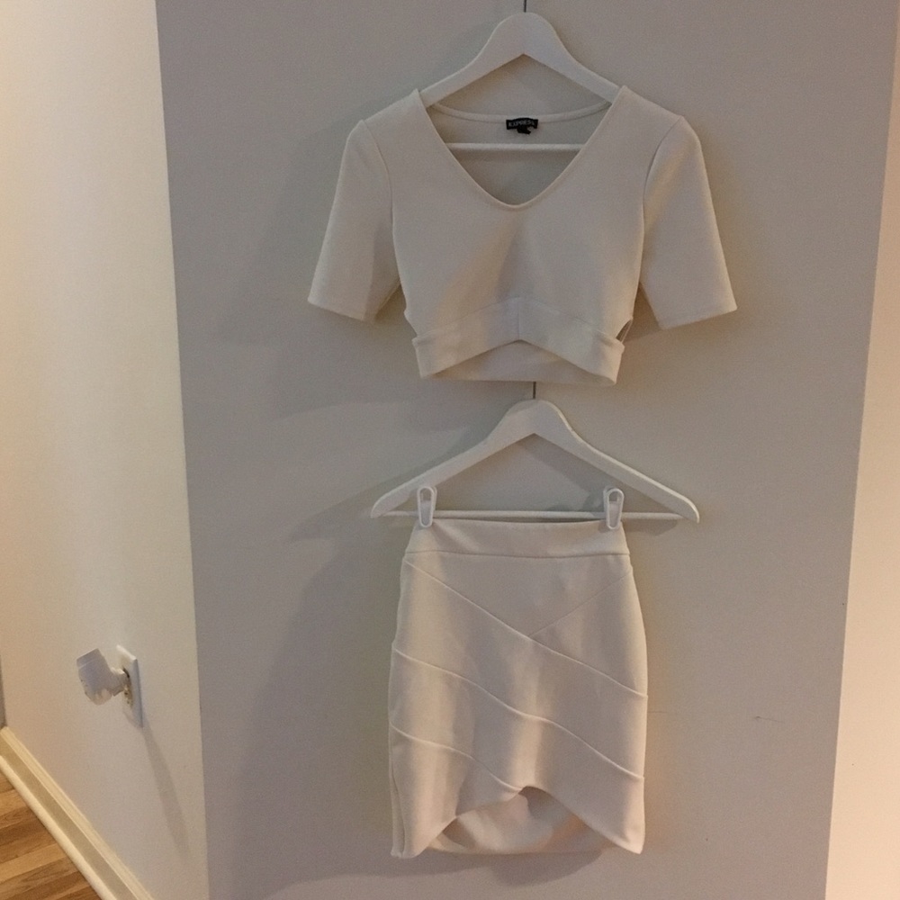 Express white set crop top and pencil skirt
