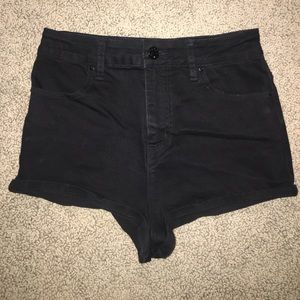 High rise cheeky black denim shorts