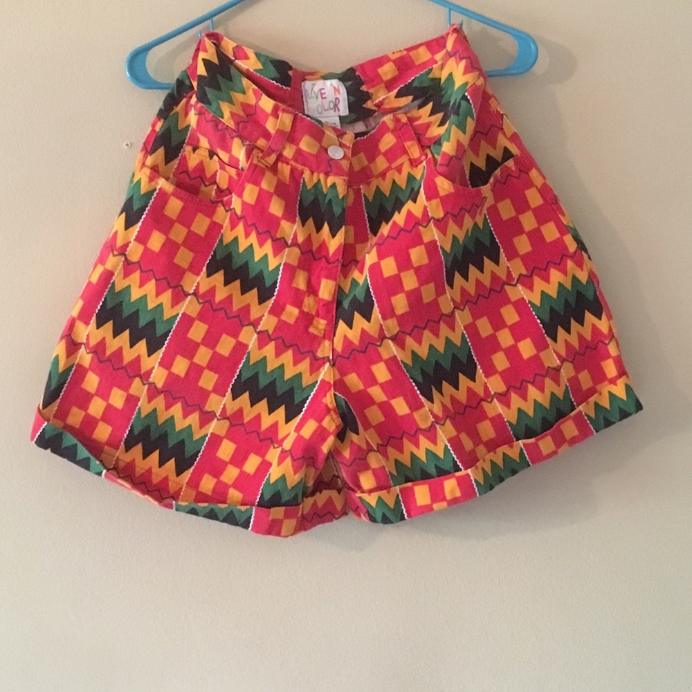 Vintage Live In Color Colorful High Waisted Shorts