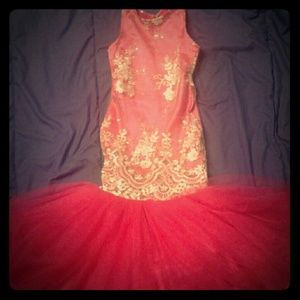 Hot pink & gold prom dress