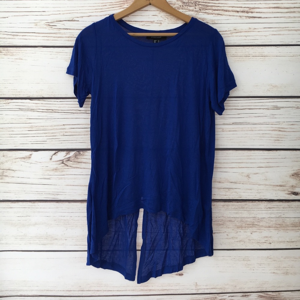 Atmosphere Blue shorts sleeve high low back Sz: 6 - Picture 1 of 5