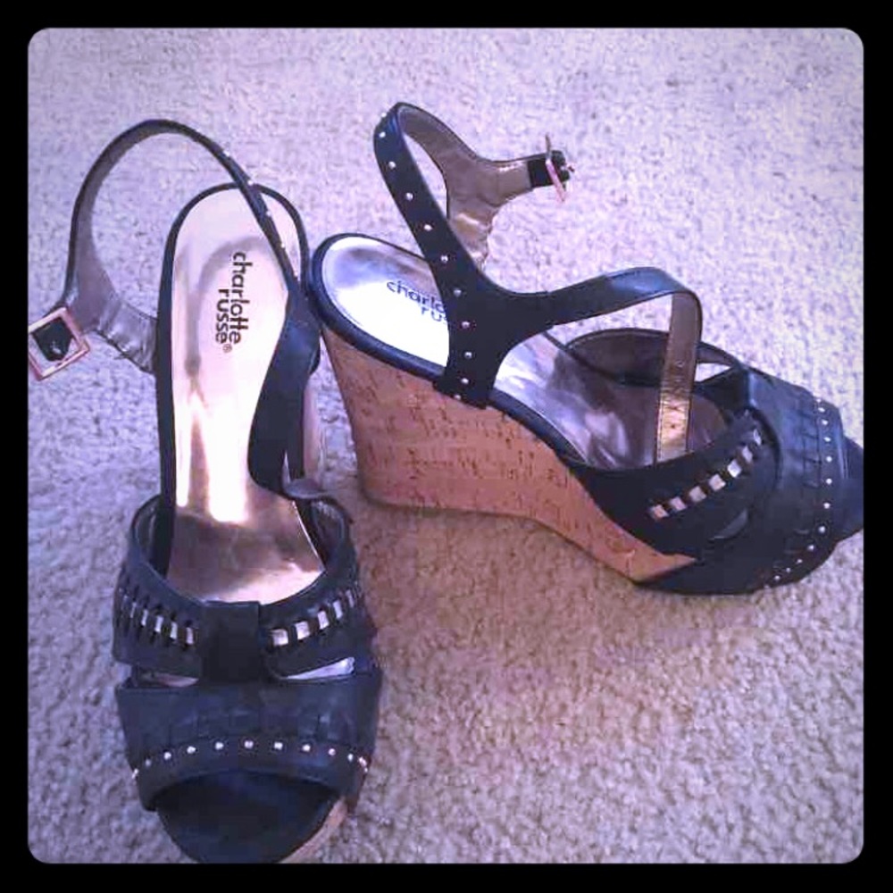 Charlotte Russe  black and gold wedges