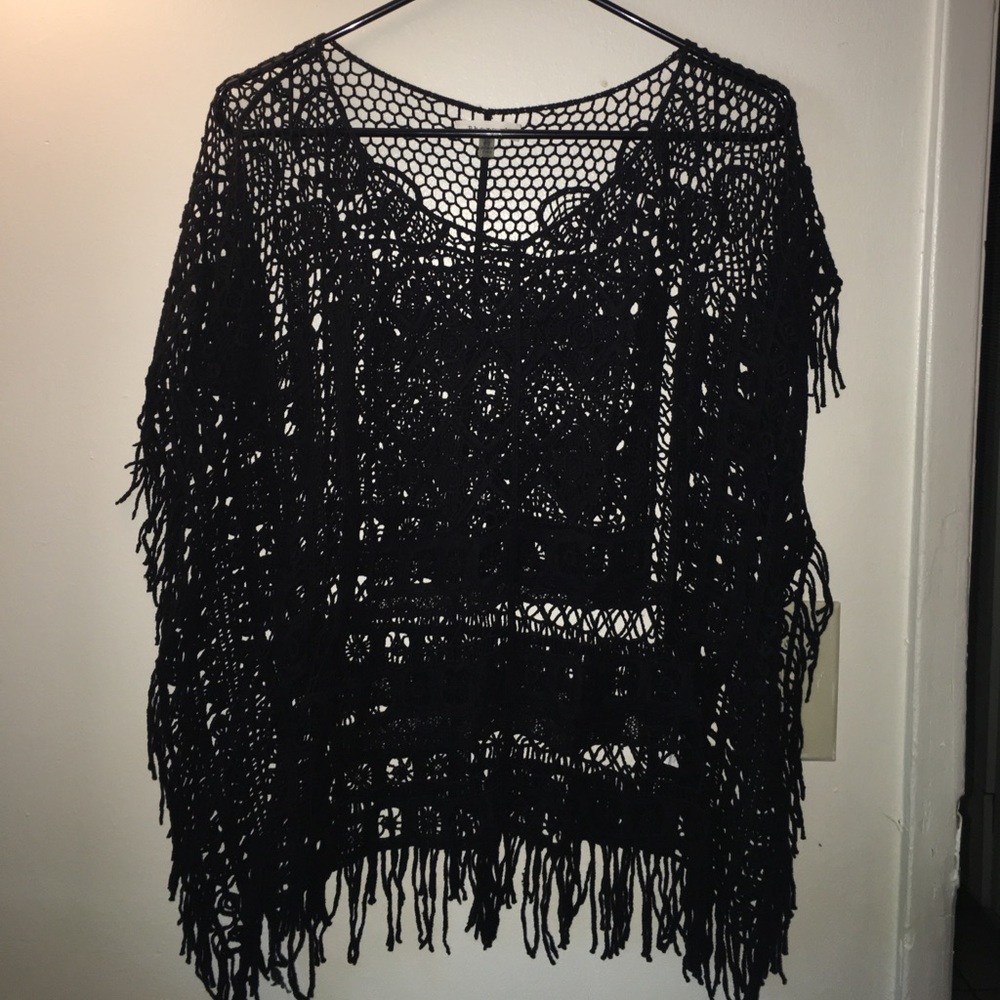 Black crochet bikini cover up