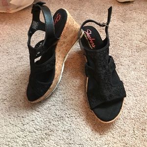 Skechers Black Lace Wedges