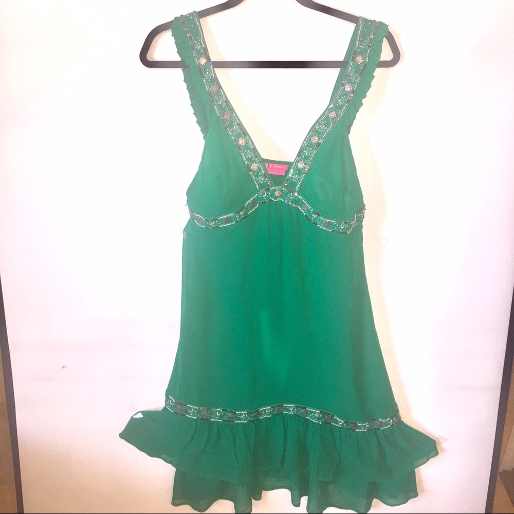 BCBGIRLS Green Silk Dress with embellishment