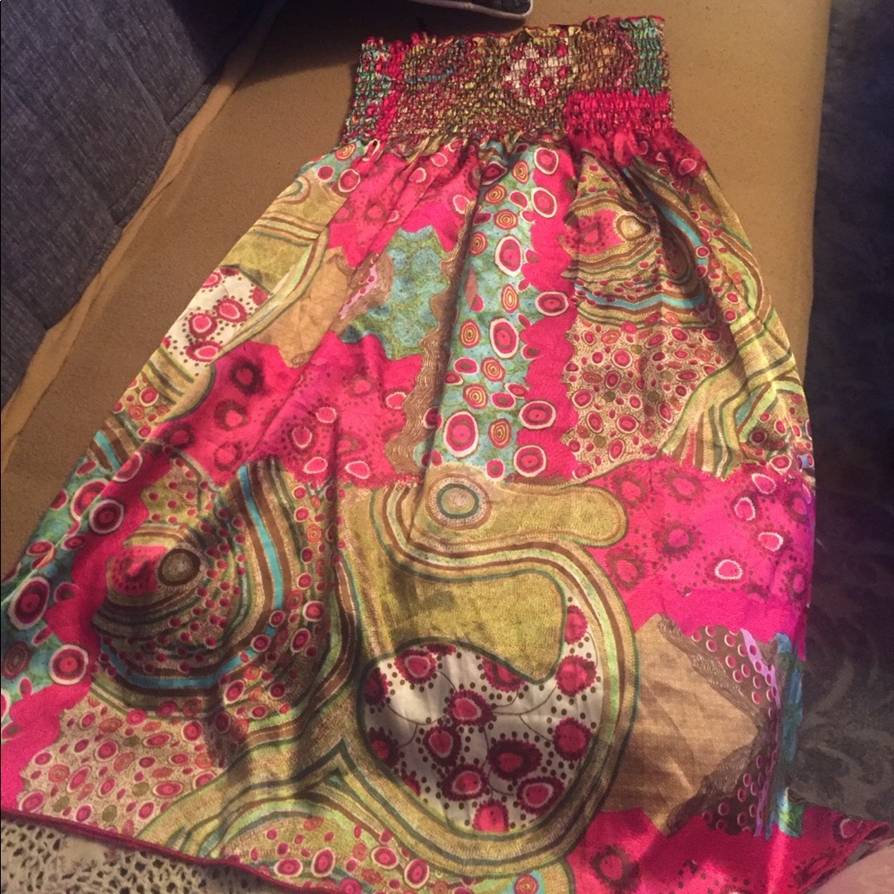 Silky colorful strapless summer dress