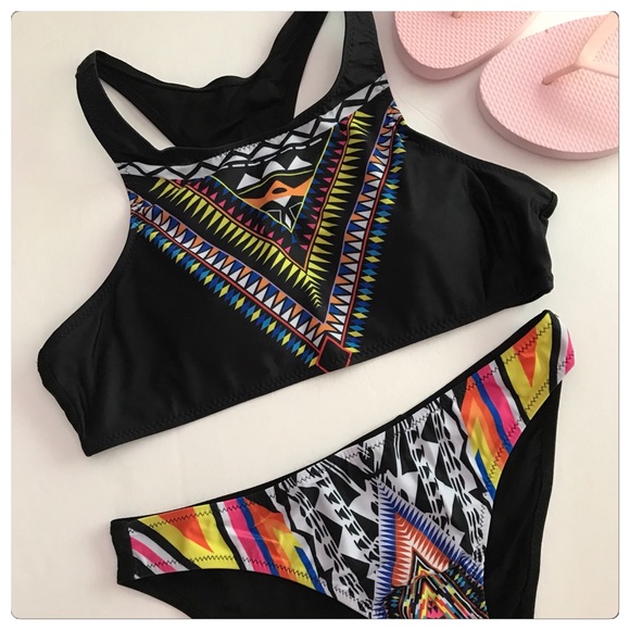 HP NWT  Black Tribal Aztec Halter Bikini - Picture 6 of 8
