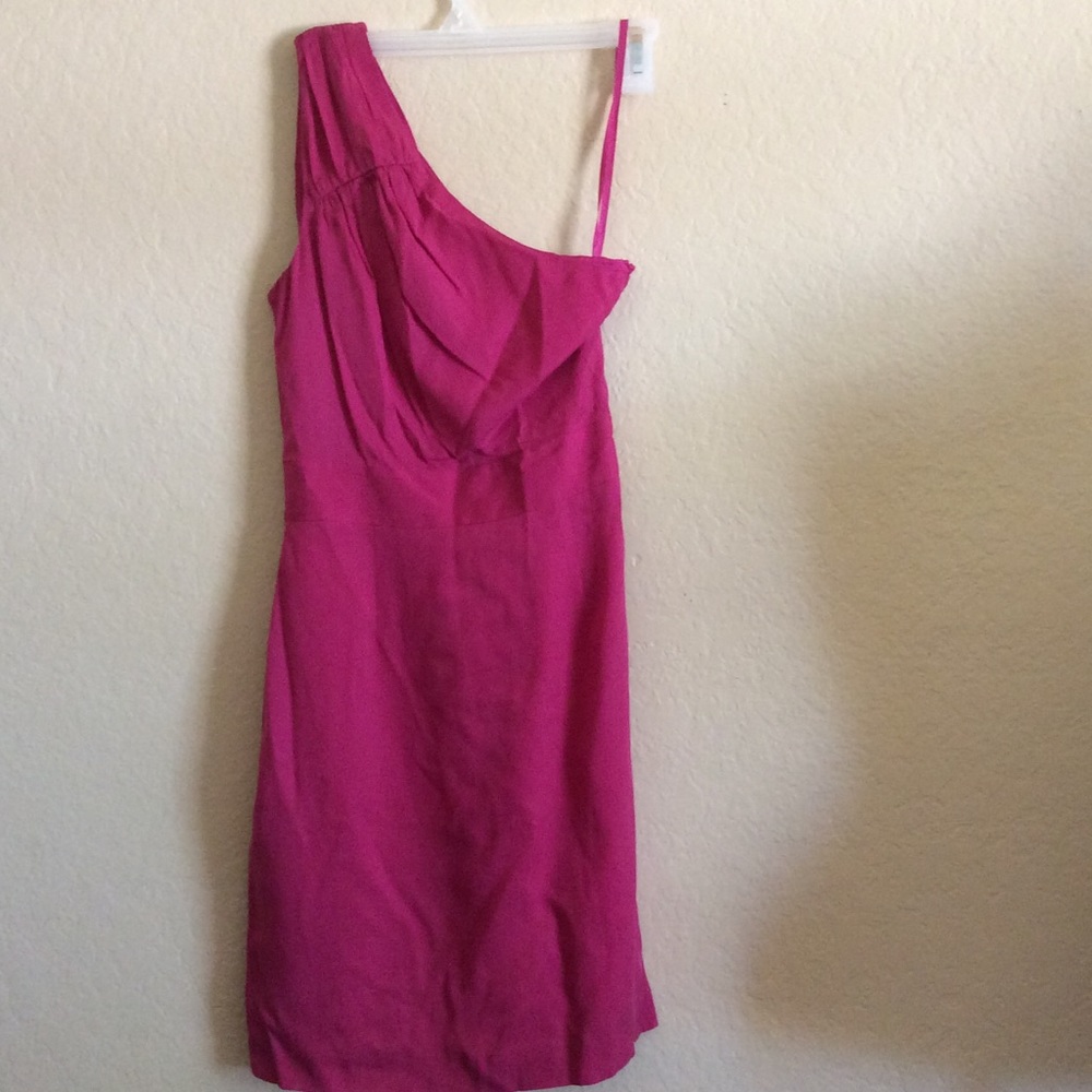 Solid Pink One Shoulder Knee Length Cocktail Dress