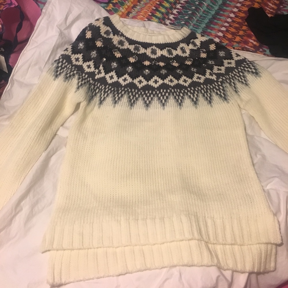 White and black bedazzled Cato sweater NWT