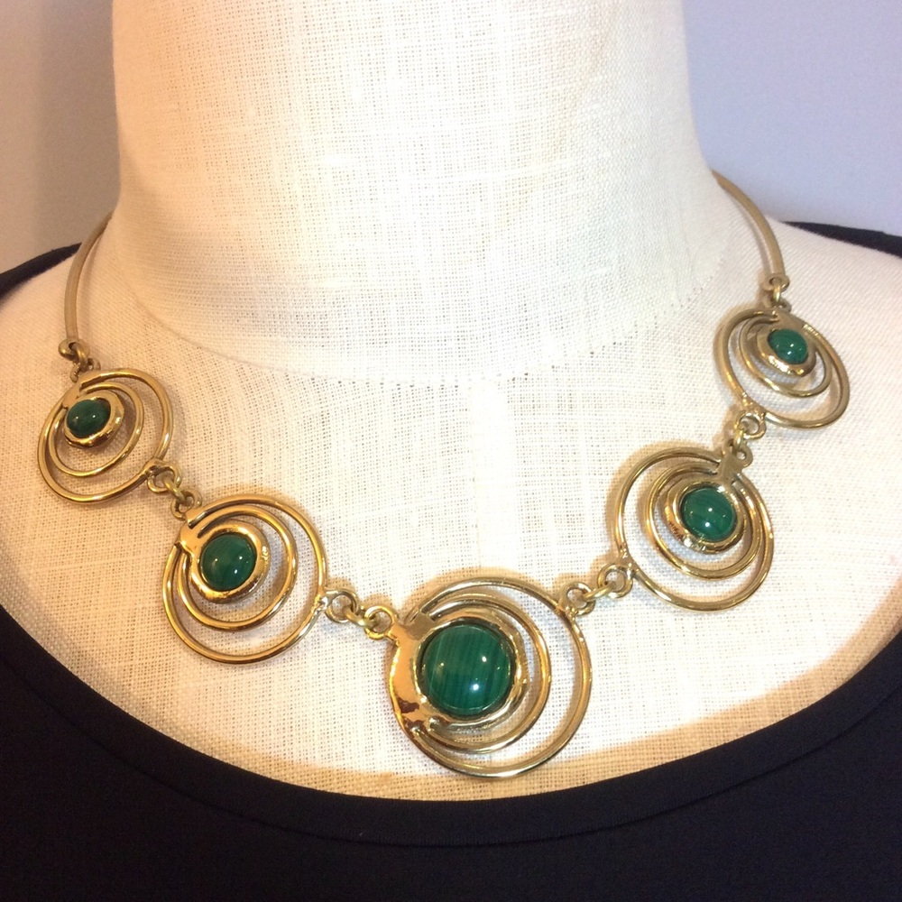 Handcrafted Green Jade and Brass Necklace