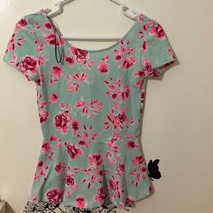 H&M Mint Floral Print Peplum Top