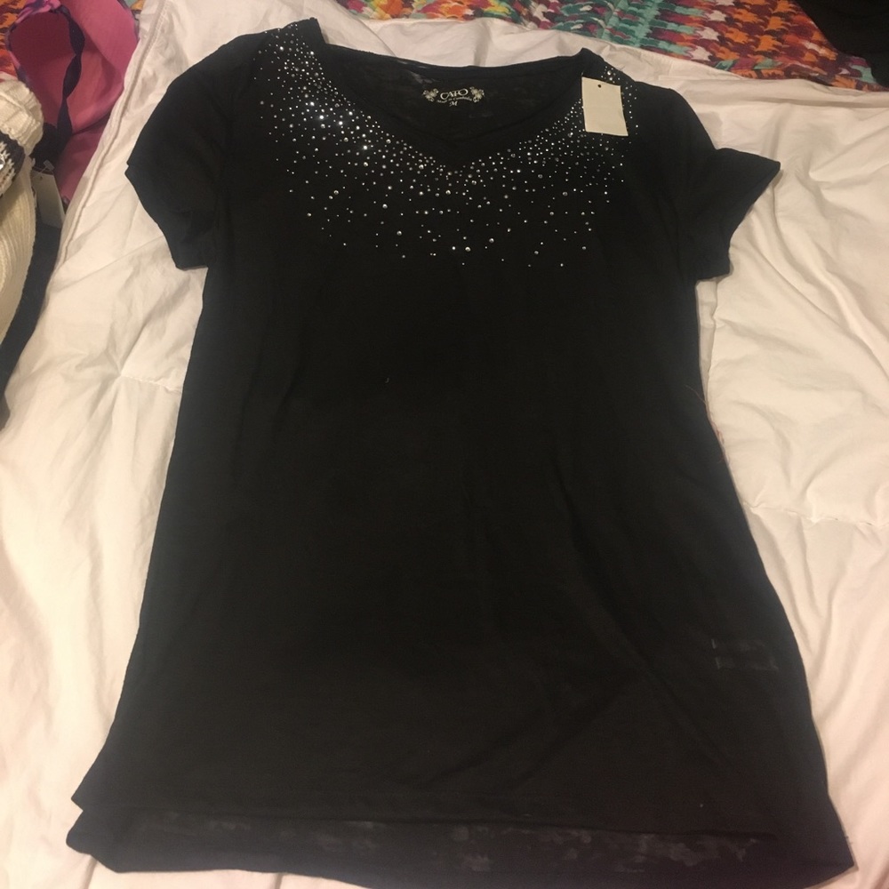 Cato black bedazzled top NWT