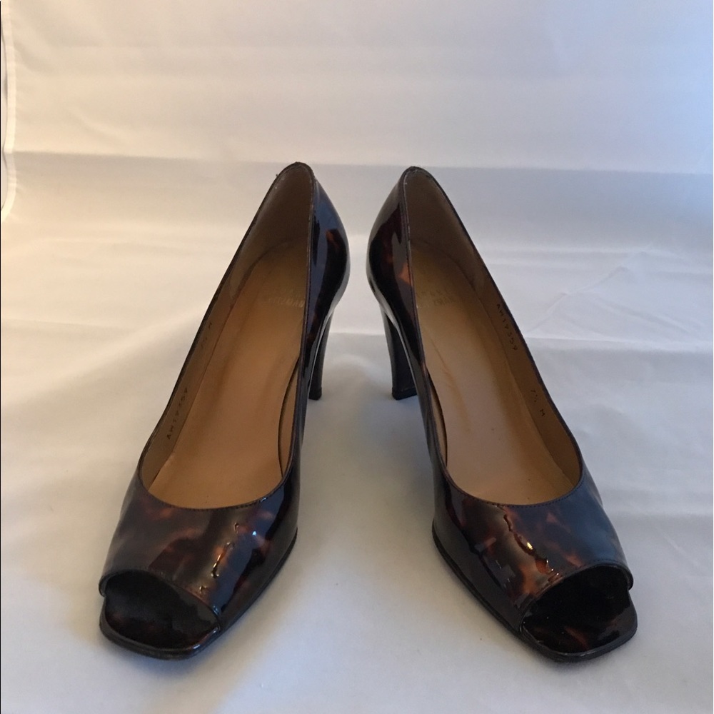 Stuart Weitzman open toe tortoise color heels