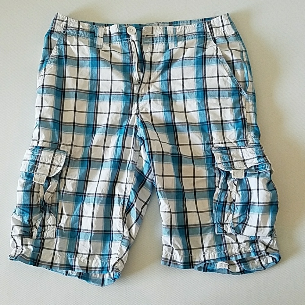 Blue and white cargo shorts