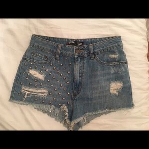 Blue jean destressed with studs