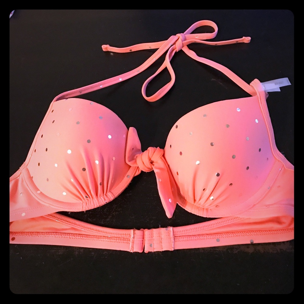 Aerie peach polka dot push up bikini top