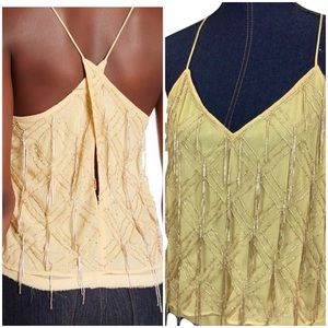 NEW FREE PEOPLE Large Gatsby Cream Beaded Tank Top
