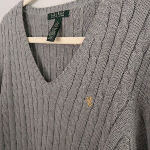 Grey Ralph Lauren V-Neck Cableknit Sweater